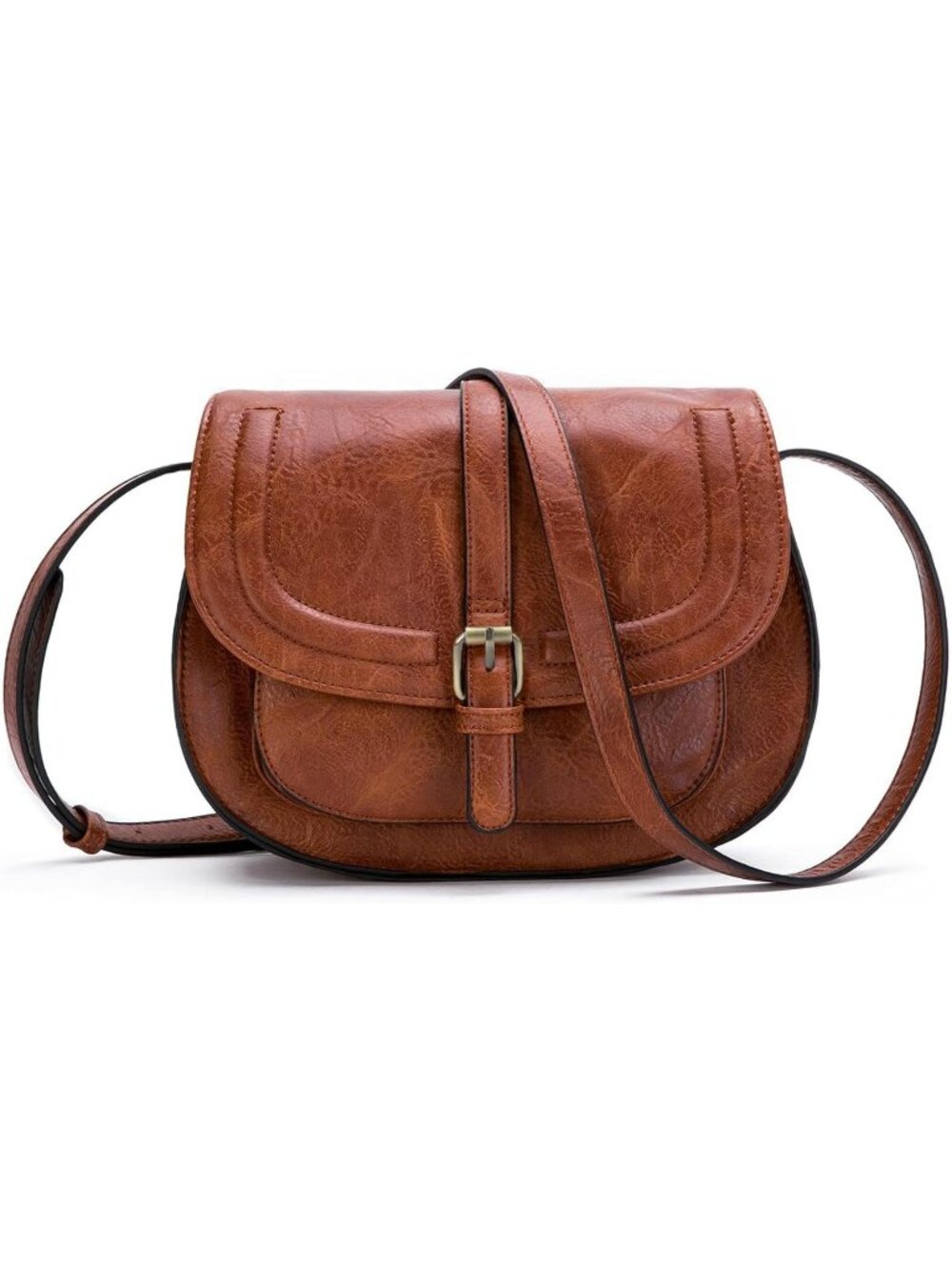 Women's Brown Vintage Vegan Leather Small Saddle Boho Satchel Crossbody Handbag